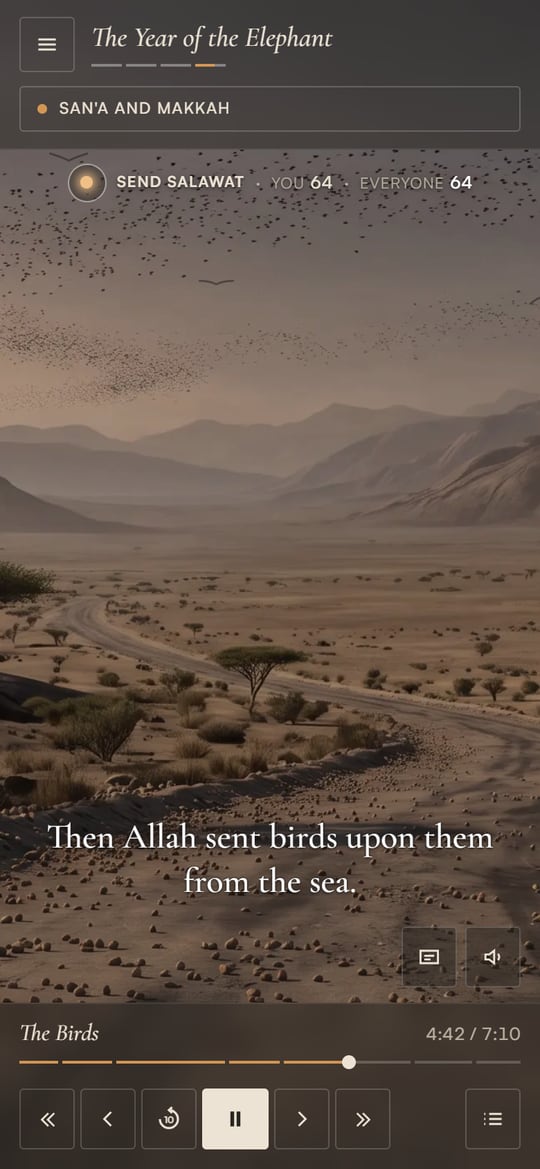 A scene from Life of Our Prophet, The Year of the Elephant, playing on a phone